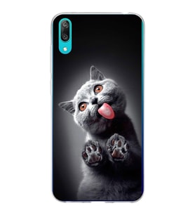 PrintiFy Huawei Y7 Pro 2019 ile Uyumlu 1mm Slim Fit Kedi 2 050c Baskılı Şeffaf  Kılıf