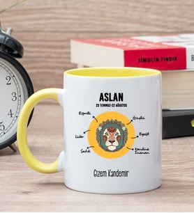Kişiye Özel Aslan Burcuna Hediye Sarı Kupa Bardak