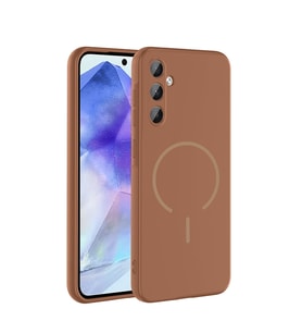 Galaxy A35 Kılıf Kamera Çıkıntılı Magsafe Şarj Özellikli Lüx Meta Kapak (Kahverengi)
