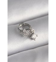 316L Çelik Gümüş Renk Zirkon Taşlı Çiçek Model Sallantı Detay Tragus Piercing - TJ-PR1311