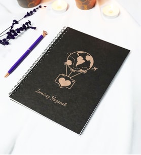 Kişiye Özel Balon Temalı Siyah Kraft Kapaklı Defter - 45 Yaprak A5 (90 SAYFA) 15x21 Cm