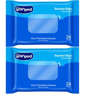 Canped Yetişkin Vücut Temizleme Islak Mendil Havlu 24 Yaprak Seyahat Boy 2 Li Set (48 Yaprak)