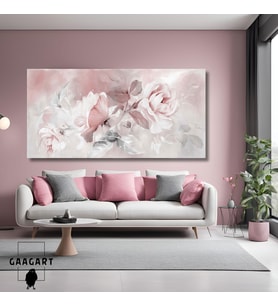 Panoramik Kanvas Duvar Tablosu Pastel Pembe Soyut Güller