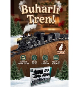 Oyuncak Pilli Raylı Tren Seti - Gerçekçi Buhar, Işık ve Ses Efektli - 15 Parça Büyük Boy (135x75 cm)