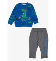 Breeze Erkek Bebek Eşofman Takımı Dinozor Baskılı 9 Ay-3 Yaş, Mavi