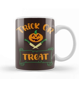 Trick Or Treat Pumpkin Head Typography Kupa Bardak Porselen