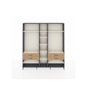 Arges Dolap 11 Raflı 4 Çekmeceli 2 Askılı 220x30x243 Antrasit-Aytaşı/Çam