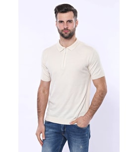 Polo Yaka Krem Düz Örme T-shirt  Wessi