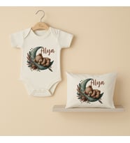 Pia Baby Premium %100 Pamuk İsme Özel Organik Baskılı Çıtçıtlı Bebek Body Ve Yastık Kılıfı 5002-19 (Ekru)
