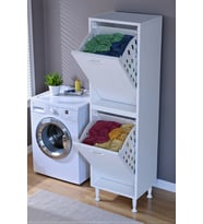 Eliusta Veluna 45 cm Kirli Çamaşır Sepetli Dolap Banyo Dolabı Beyaz 45x138x32,5 cm 2 Sepetli Dolap