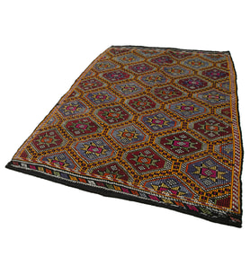 Bordo Kilim Çok Renkli Geometrik Motifli Yün Pamuk El Dokuma Salon Kilimi Yatak Odası