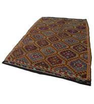 Bordo Kilim Çok Renkli Geometrik Motifli Yün Pamuk El Dokuma Salon Kilimi Yatak Odası