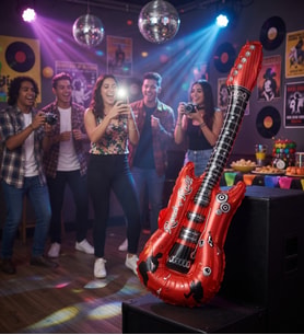 Kırmızı Gitar Şekilli Folyo Balon 82x29 cm Parti Dekor Müzik Temalı Balon