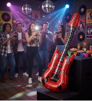 Kırmızı Gitar Şekilli Folyo Balon 82x29 cm Parti Dekor Müzik Temalı Balon