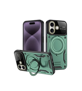 Apple İphone 16 Kılıf Joy Lens Standlı Kapak - Koyu Yeşil