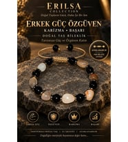 Sertifikalı Erkek Güç Özgüven Karizma Başarı Doğal Taş Bileklik – Kahverengi Beyaz Akik, Obsidyen