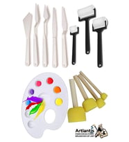 Palet Rulo Fırça Ponpon Fırça ve Plastik Spatula 4'lü Set 1 Paket Resim Hobi Sanat Etkinlik Resim Paleti (Beyaz)