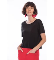 8311301 Arkası Kuşgözü Bağcık Detaylı Kısa Kol T.Shirt SIYAH (Siyah)