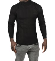 DeepSEA Erkek  Slim Fit Baklava Desenli Tam Balıkçı Yaka Boğazlı Triko Balıkçı Yaka Kazak 2505507 (Siyah)