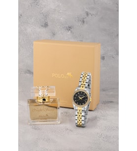 Polo Air Mercek Takvimli Lüx Taşlı Kadın Kol Saati 55 ml Parfüm Hediyelik Kutusunda Set Gold Gümüş Siyah Renk ST-2195S9