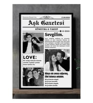 Kişiye Özel Fotoğraflı Aşk Gazetesi Çerçevesi – Sevgiliye Özel Hatıra Tablosu