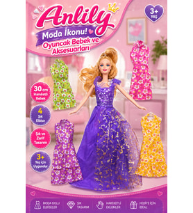 Anlily Moda İkonu 30 cm Oyuncak Bebek ve 4 Farklı Elbise Seti Hareketli Eklemli Kız Çocuk Oyuncak 3+ Yaş