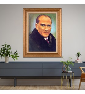 Altın Paspartulu Atatürk  Çerçeveli Tablo C335 (Gold)