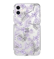 Apple iPhone 11Kamera Korumalı Tıpalı Kapak Floral Lila Tasarımlı Şeffaf Kılıf