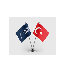 Mavi Anahtar Parti Bayrağı ve Türk Bayrağı İkili Saten Masa Bayrağı Takımı