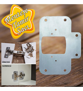 Dolap Kapak Taş Menteşe Tamir Sacı Pratik Onarım Kiti Krom Metal Yuva Tablası 6.5 x 9 cm