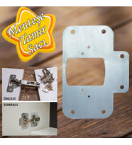 Dolap Kapak Taş Menteşe Tamir Sacı Pratik Onarım Kiti Krom Metal Yuva Tablası 6.5 x 9 cm