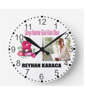 8 Mart Dünya Kadınlar Günü Fotoğraflı İsme Özel Duvar Saati ADF Ahşap Saat 28cm Duvar Dekoru