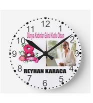 8 Mart Dünya Kadınlar Günü Fotoğraflı İsme Özel Duvar Saati ADF Ahşap Saat 28cm Duvar Dekoru