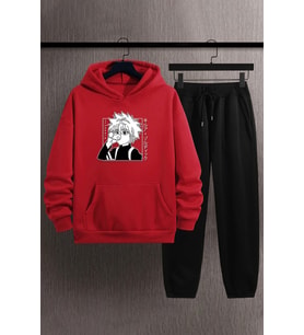 Unisex Killua Zoldyck Baskılı Eşofman Takımı (A.Kırmızı)