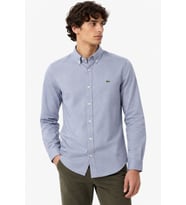 Lacoste Mens Slim Fit Gray Cotton Shirt Dar Kesim Pamuklu Erkek Gömlek Gri