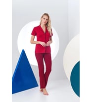 Pjs 24156 Kadın Çizgili Düğmeli Pijama Takım