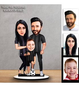 Kişiye Özel Karikatür Siyah Beyaz Aile Taraftar Tasarımlı  Biblo  B127