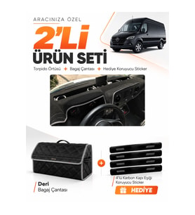 e-biz MERCEDES SPRİNTER W907-W910 (2018-2026) Uyumlu Torpido Örtüsü + Deri Çanta - Siyah-Gri - MB021