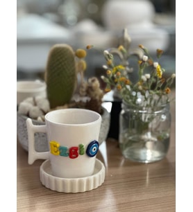 Nazar Figürlü  İsimli Kupa Mug (Krem)