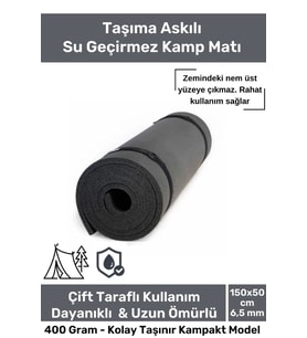 Su Geçirmez Konfor Modeli Taşıma Askılı Çift Taraflı Kamp Zemin Çadır Uyku Matı Siyah Yer Minderi
