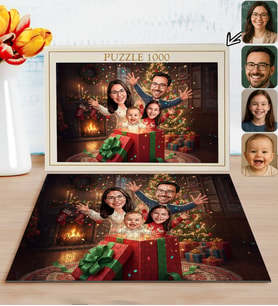 BK Gift Kişiye Özel Aile Yılbaşı Karikatür Tasarımlı 1000 Parça Profesyonel Puzzle-8, 1000 Puzzle, Yeni Yıl Hediyesi, Yılbaşı Hediyesi