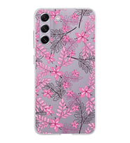 Samsung Galaxy S21 FE Kapak Floral Pembe Tasarımlı Şeffaf Silikon Kılıf