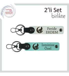Milli Ruhlu Hediye – Bozkurt Ve Ayyıldız ve Kişiye Özel Anahtarlık Takımı 2li, Beyaz-Turkuaz (Çok Renkli)