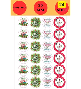24 Adet - 4 Çeşit Yılbaşı Sticker - Mutlu Yıllar Sticker - Yılbaşı Hediyesi - Paketleme Sticker - Yı