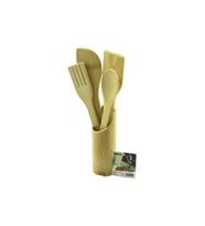 5PCS AHŞAP BAMBU MUTFAK SETİ STAND - KAŞIK - ÇATAL - 2 SPATULA FİLELİ (5343)