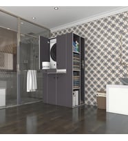 Kenzlife çamaşır-kurutma makinesi dolabı biruni gri 187*110*60 çekmeceli raflı banyo (Beyaz)