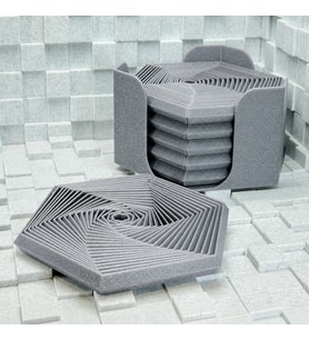 3D Baskı Super Fidget Coaster Seti - Altıgen Desenli Bardak Altlığı ve Tutucu-Gri