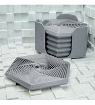 3D Baskı Super Fidget Coaster Seti - Altıgen Desenli Bardak Altlığı ve Tutucu-Gri