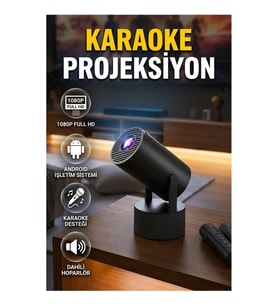 Akıllı Android Projeksiyon Cihazı 1080P Karaoke Mikrofonlu Bluetooth Hoparlör