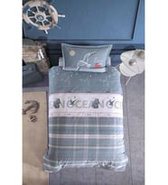 Clasy %100 Pamuk Tek Kişilik Nevresim Takımı Ocean V1 Mavi (Çok Renkli)